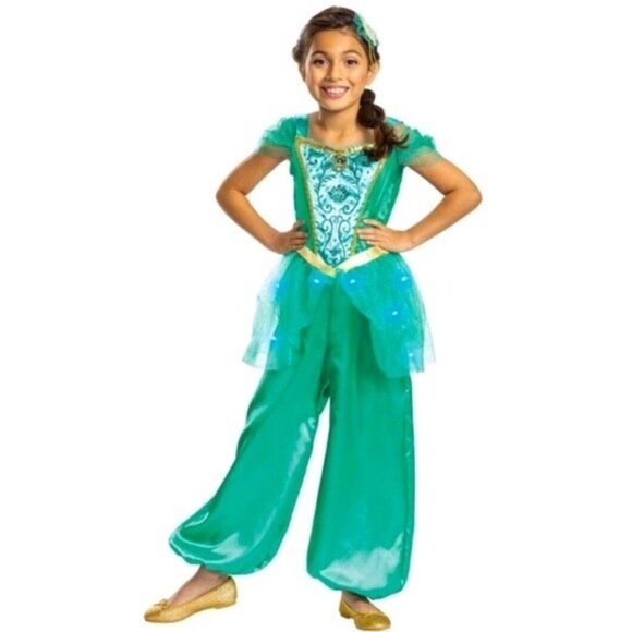NWT Disney Princess Jasmine Deluxe Light-Up Costume Teal/Gold – Girls 4-6X - Picture 1 of 7